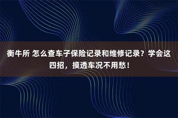 衡牛所 怎么查车子保险记录和维修记录？学会这四招，摸透车况不用愁！