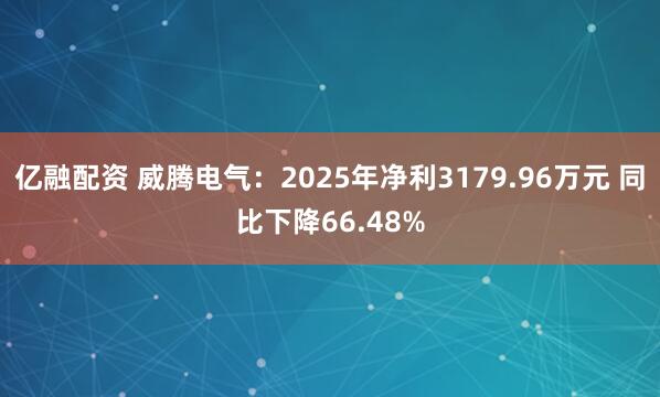 亿融配资 威腾电气：2025年净利3179.96万元 同比下降66.48%