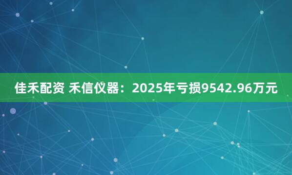 佳禾配资 禾信仪器：2025年亏损9542.96万元