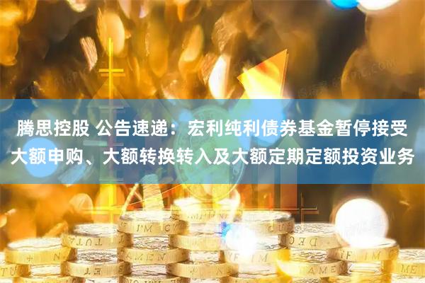 腾思控股 公告速递：宏利纯利债券基金暂停接受大额申购、大额转换转入及大额定期定额投资业务